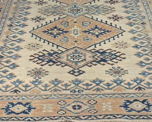 3x5 Kazak Beige Afghan Hand Knotted Geometric Design Wool Area Rug